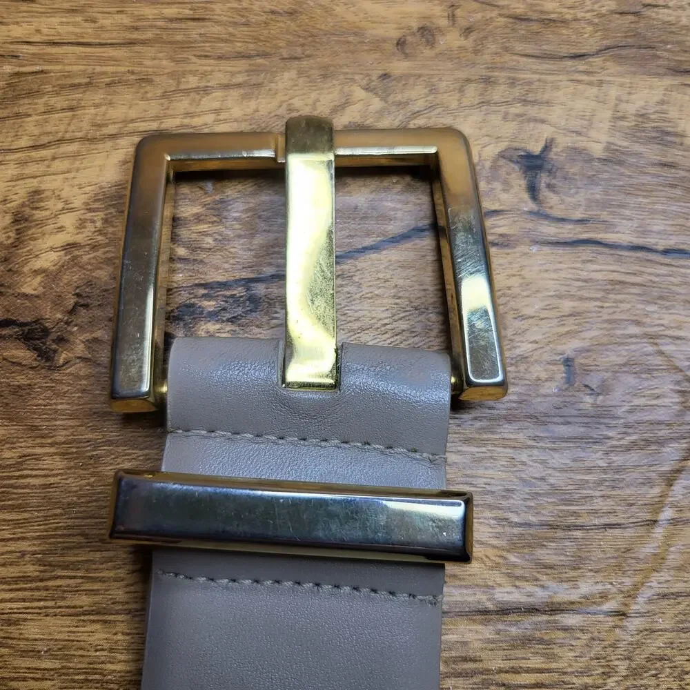 VTG B. G. Street Beige Tan Leather Belt Womens Medium Gold Buckle 80s
